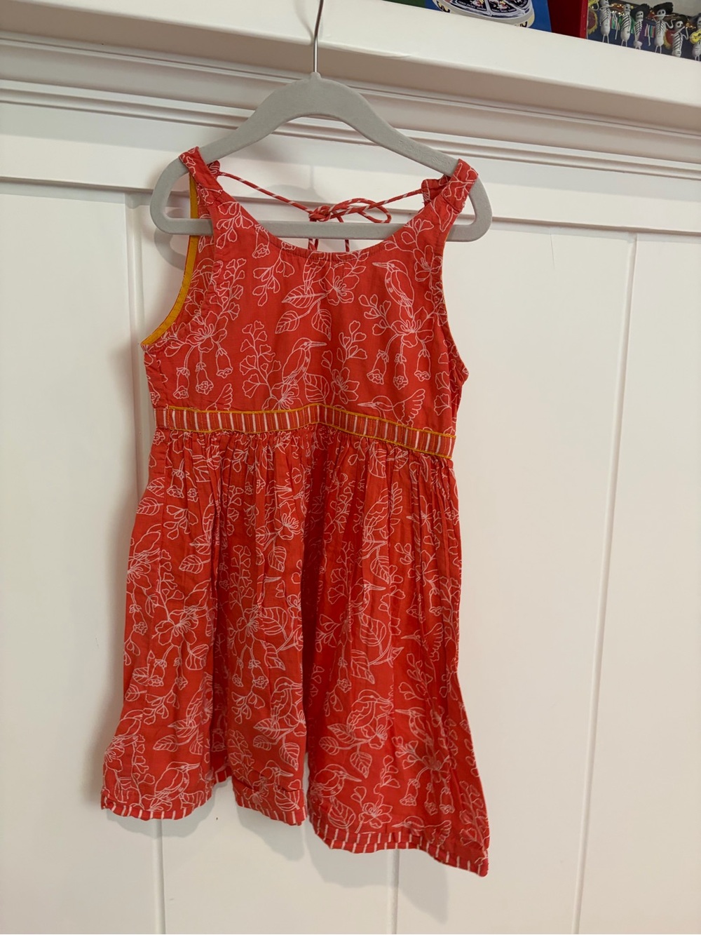 fabindia Red Floral Tie-Back Sundress with Yellow Trim